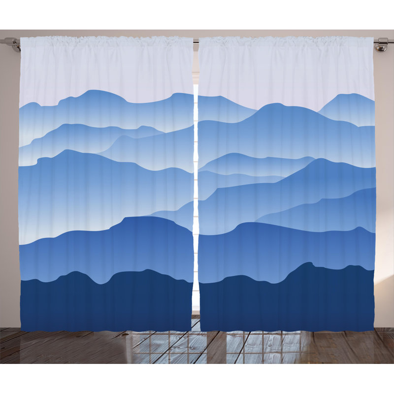Blue Polyester Light-Filtering Rod Pocket Curtain Panels