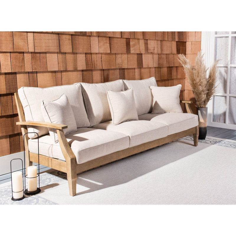 Samya 83'' Wide Outdoor Patio Sofa with Cushions, Natural/Beige