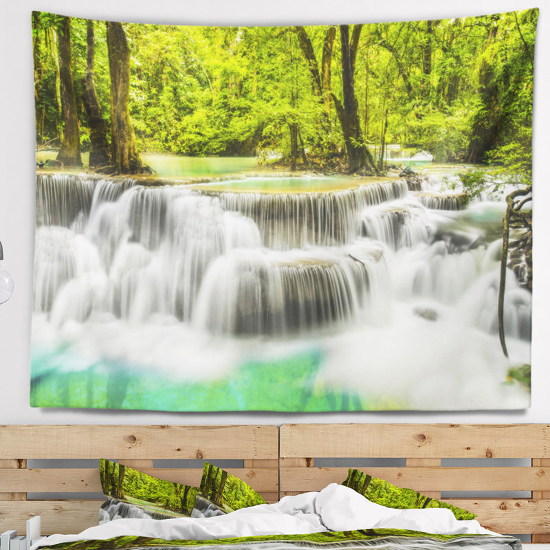 Photographie erawan waterfall voir tapisserie, H 78 po x l 92 po