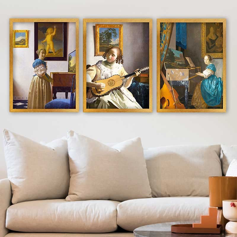 Superbe ensemble de peintures décoratives encadrées (3 pièces) de 21,7 po x 29,5 po chacune | Cadre 100% bois avec polystyrène de 0,8 pouce | Impression numérique UV | Parfait pour la décoration murale de salon, de bureau et de galerie