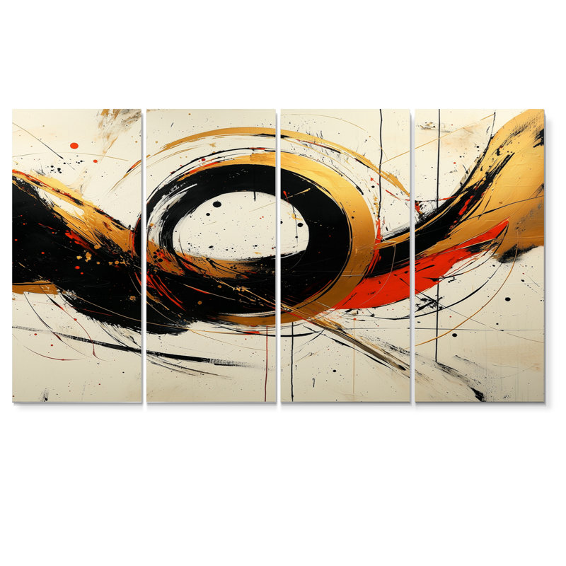 Abstrait, cercles abstraits dans des tons rouges et dorés I - Formes abstraites, ensemble d'art sur toile, H 28 po x l 48 po