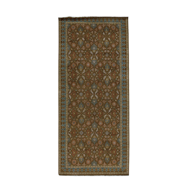 Tapis de couloir brun en laine noué à la main de conception unique 5 pi 3 po x 11 pi 8 po