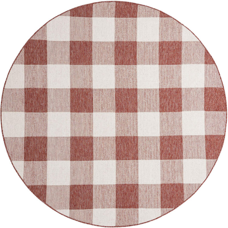 Tapis intérieur / extérieur rouge Borland, Rond 7 pi 10 po
