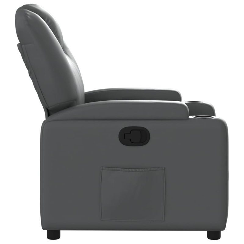Fauteuil inclinable manuel Budmir, dossier / repose-pieds réglable, cuir, Gris
