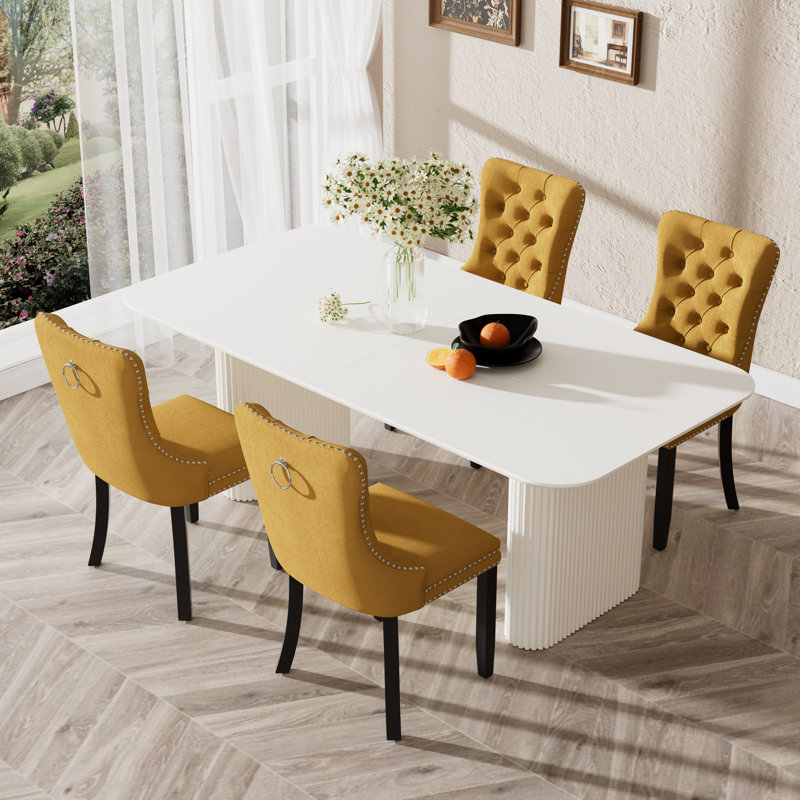 Ensemble de table de salle à manger en panneau de fibres à densité moyenne pour 4 à 6 personnes, Jaune, 5
