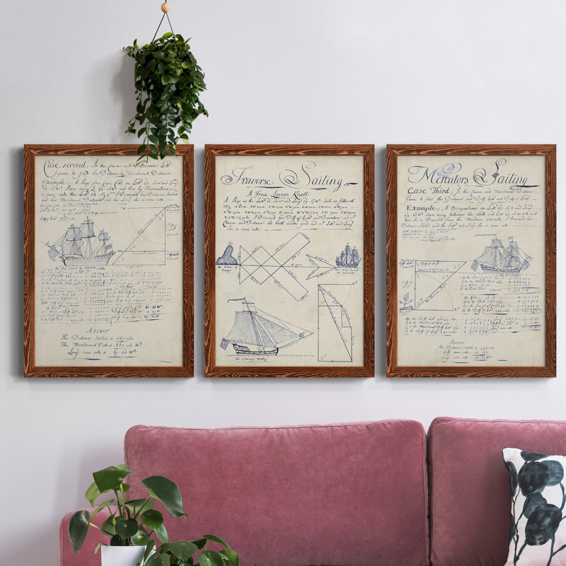 Antique Chair Blueprint I - ensemble de 2 impressions encadrées sur toile, Toile avec cadre érable