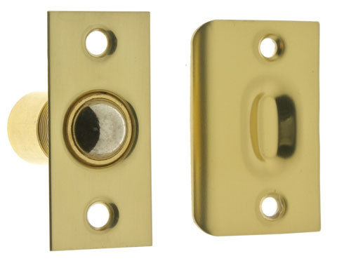 Solid Brass Wide Square Roller Ball Catch, Polished Brass