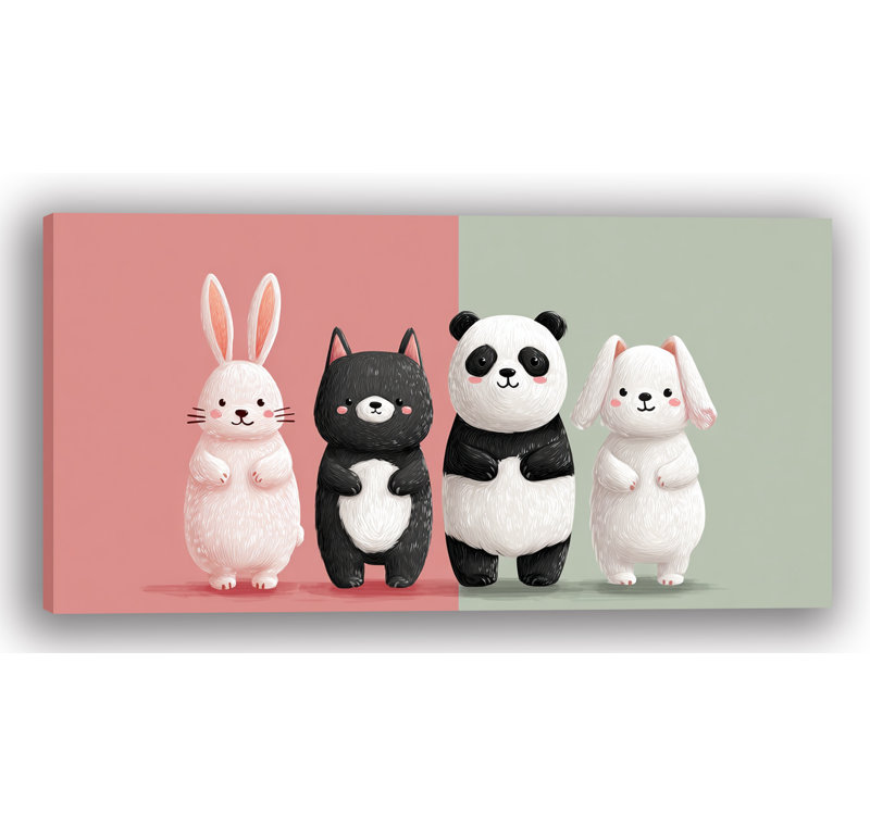 "Cute Animal Friends", art mural sur toile tendue, H 20 po x l 40 po