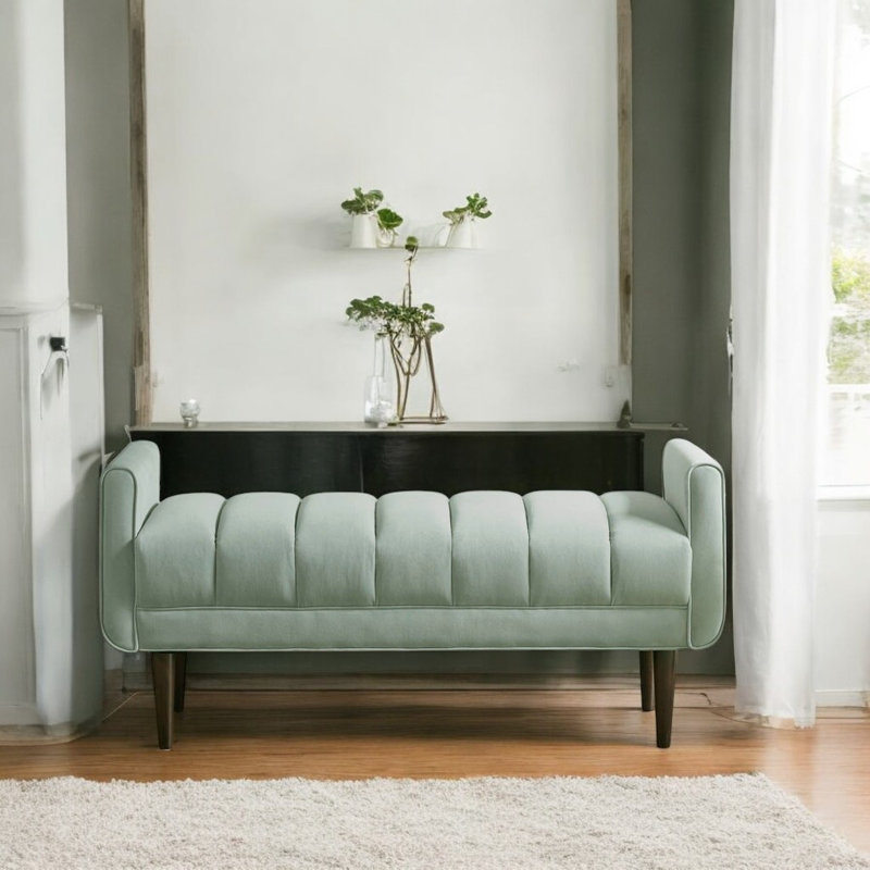 Banc d'appoint moderne rembourré avec assise en velours et pieds en bois