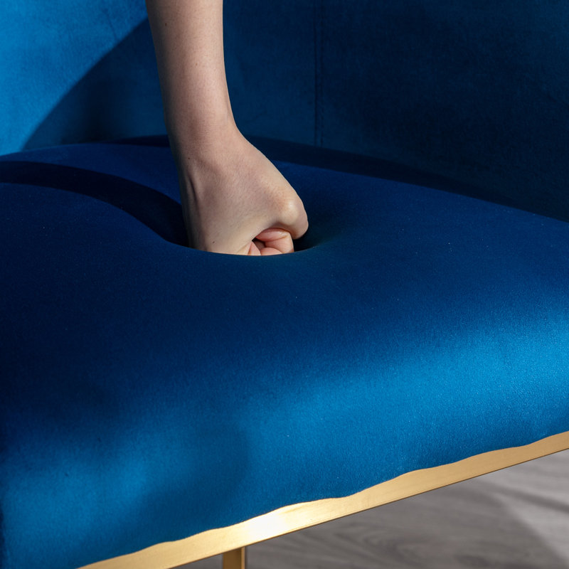 Tabourets de bar Shalon, Velours bleu / cadre doré, Tabouret de bar (siège d'une hauteur de 24 po)