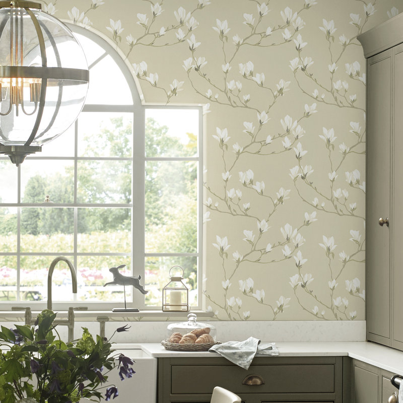 Laura Ashley Magnolia Grove Wallpaper Roll, Natural