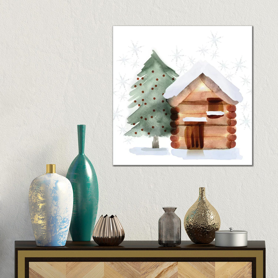 Christmas Hinterland IV - Tree & Cabin von Noonday Design - No Frame Gallery-Wrapped Canvas Giclée on Canvas