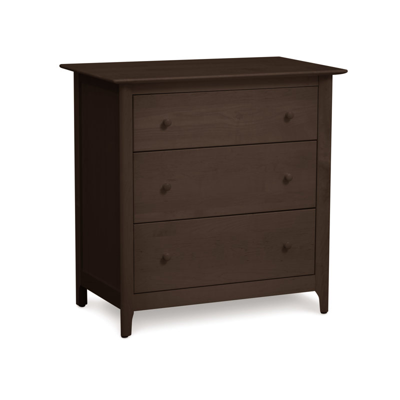 Commode en bois massif 3 tiroirs l 33,75 po Sarah, Cerise fumée