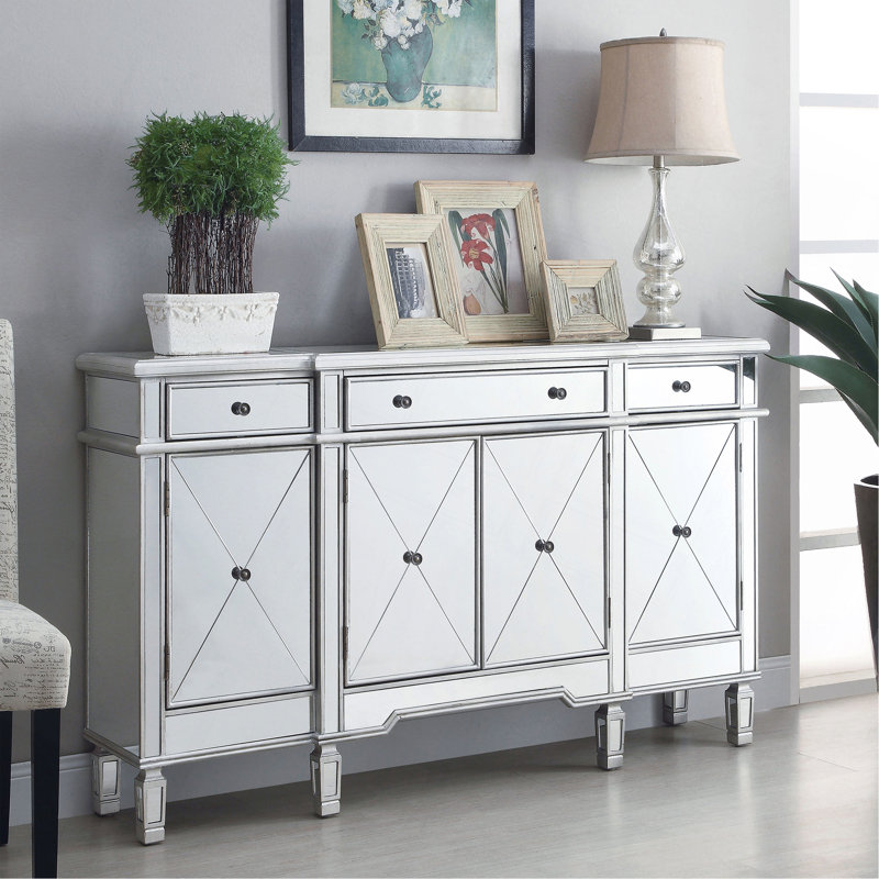 Style sophistiqué - Armoire d'appoint avec rangement à 4 portes en miroir mâle Silverki