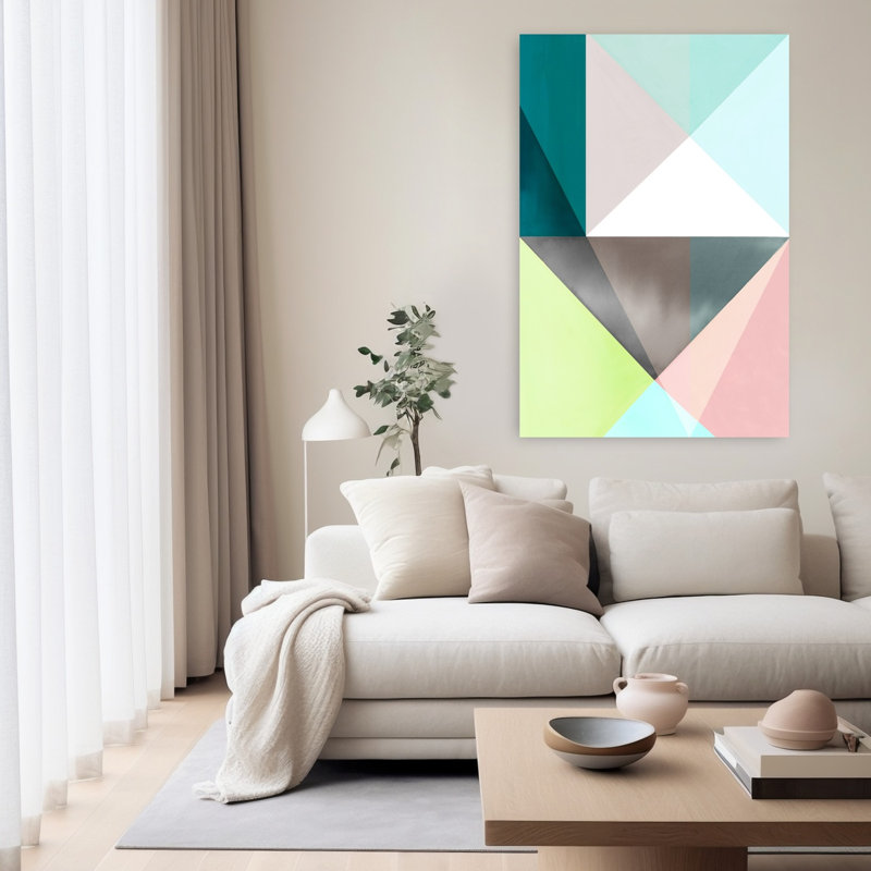 «Geometric Harmony In Pastel Hues I», art mural contemporain abstrait, H 60 po x l 40 po