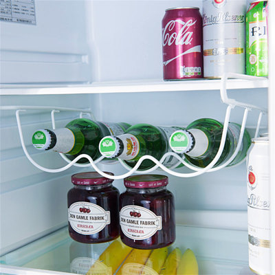 Wine Bottle Rack Metal Baked Varnish Hanging Under Shelf Refrigerator Three Bottles White Color