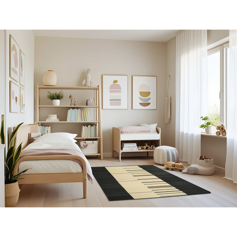 Tapis noir/beige contemporain, Rectangle 4 pi x 6 pi