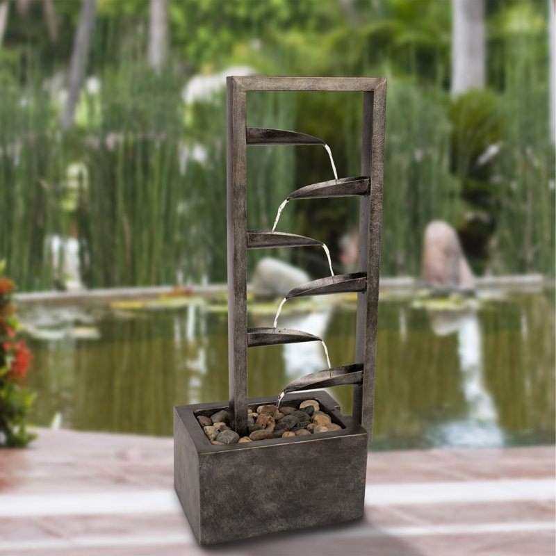 Sirretta 7-Tier Outdoor Concrete Water Fountain- Cascading Waterfall with Pump + Stones
