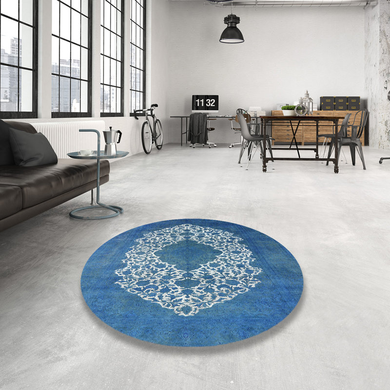 Tapis oriental bleu / blanc, Rond 5 pi