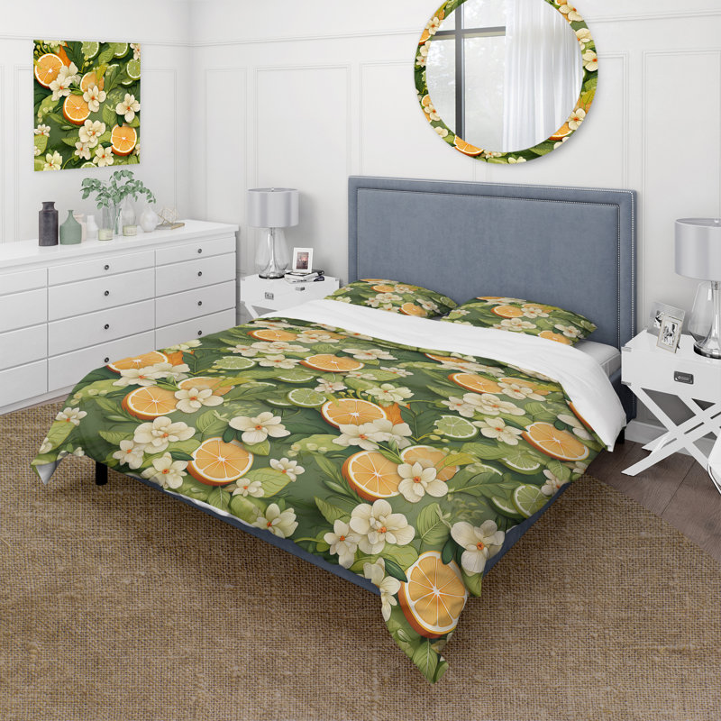 Ensemble de housse de couette à motif zeste d'agrumes, Housse de couette simple + 1 taie décorative stan