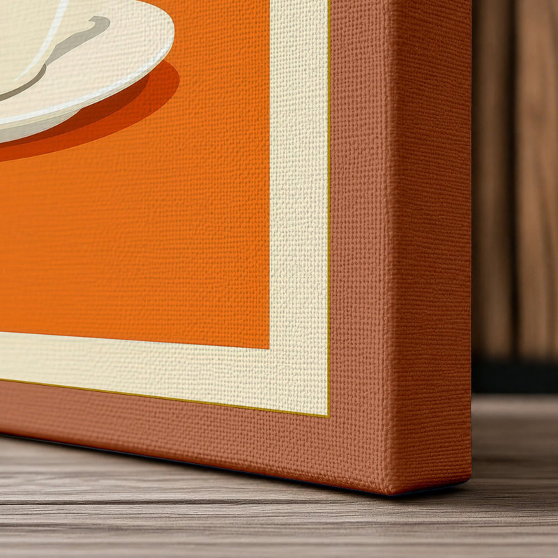 Steaming Coffee Cup Retro - Wrapped Canvas, 36x24 - 91.4 x 61.0 cm, Terracotta Border