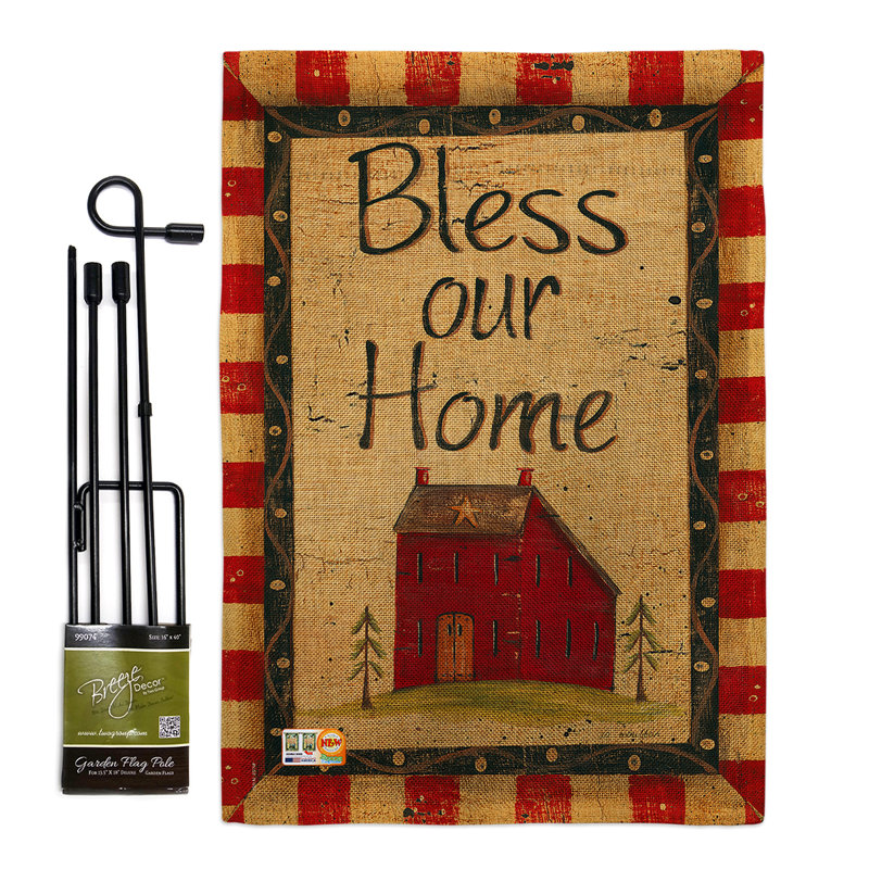 Bless notre maison, impression en polyester de 2 côtés 18,5 x 13 po de en toile jute inspiration ensemble de drapeau de jardin