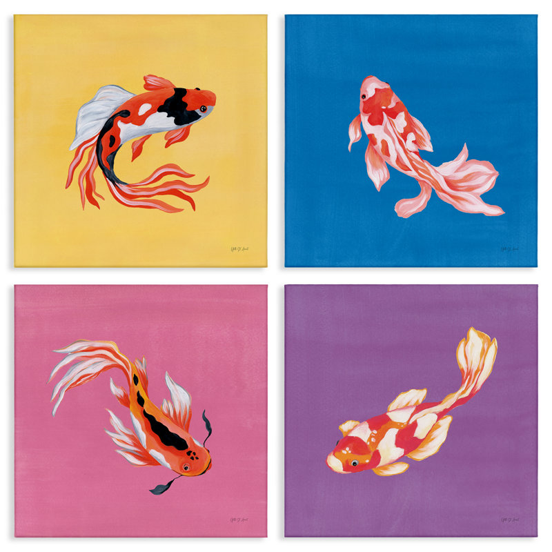 Ensemble de 4 toiles vibrantes colorées Koi