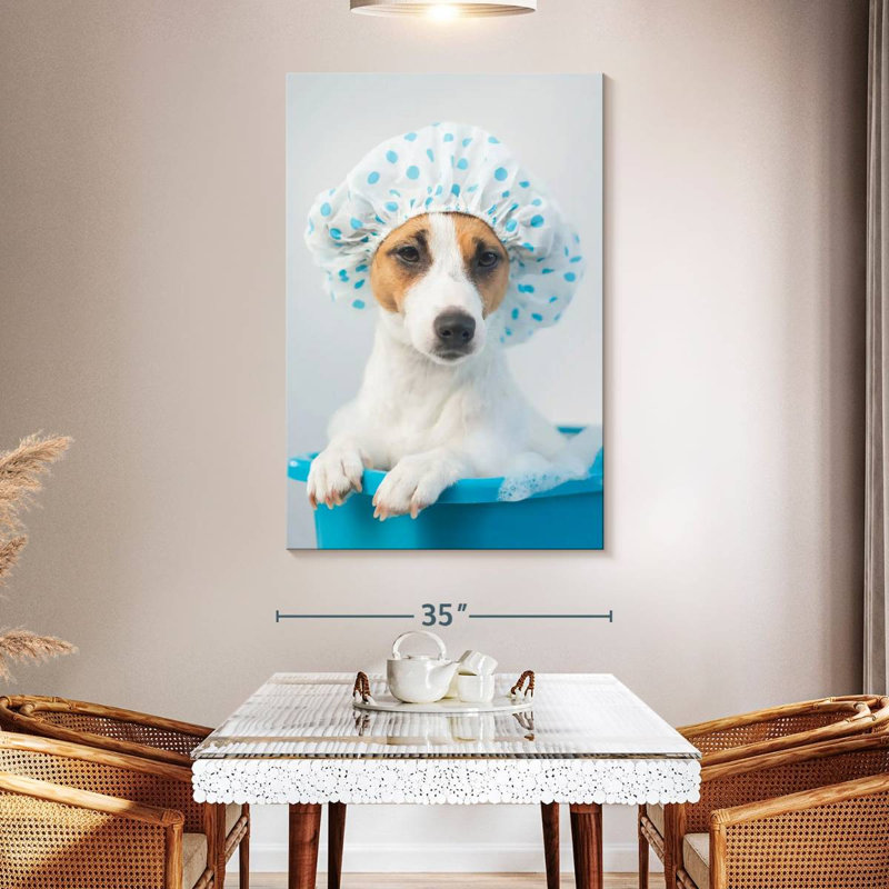 Ketti Terrier In Blue Bath, 51" H x 34" W