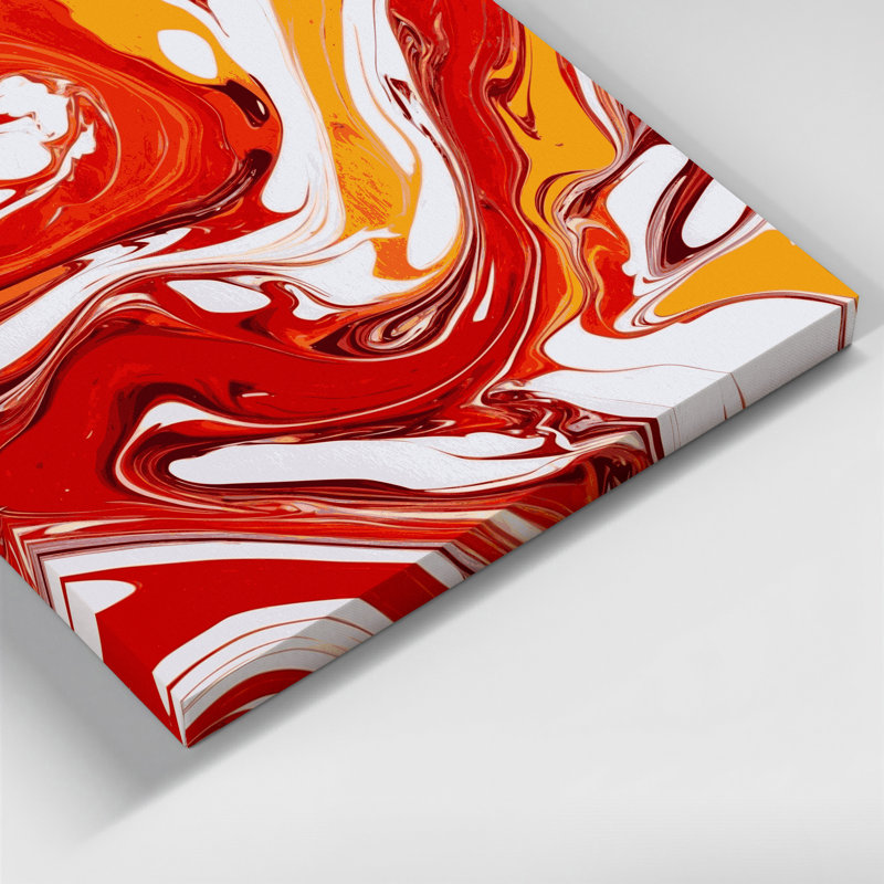 Abstrait art fluide sur toile rouge 73, H 12 po x l 12 po