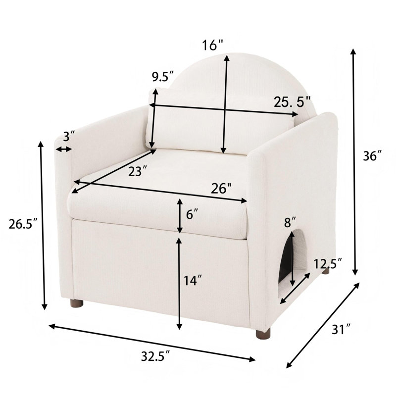 Fauteuil d'appoint avec accoudoirs en bois beige, Pet Home