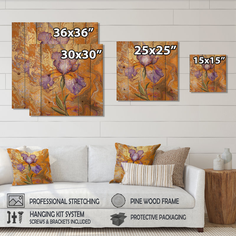 Liquide, rêve éternel d'iris - Art mural en bois d'iris sur bois de pin naturel, H 25 po x l 25 po x P 0,78 po