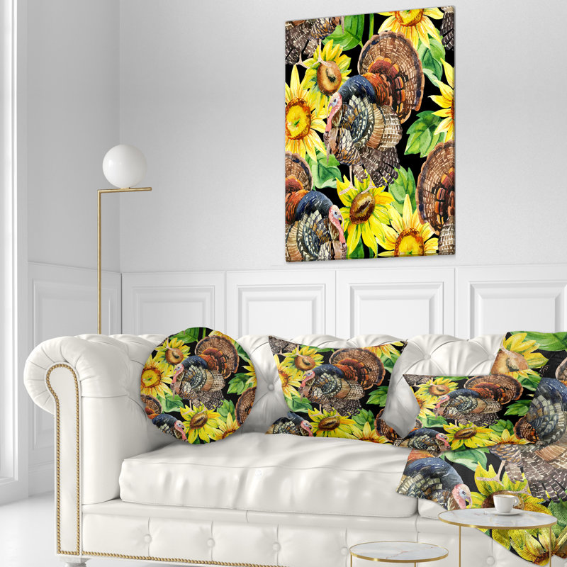 Coussin lombaire à fleurs et oiseau