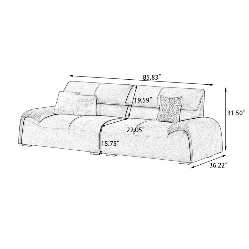 Canapé modulaire en velours, Gris, 31.5" H x 85.83" W x 36.22" D