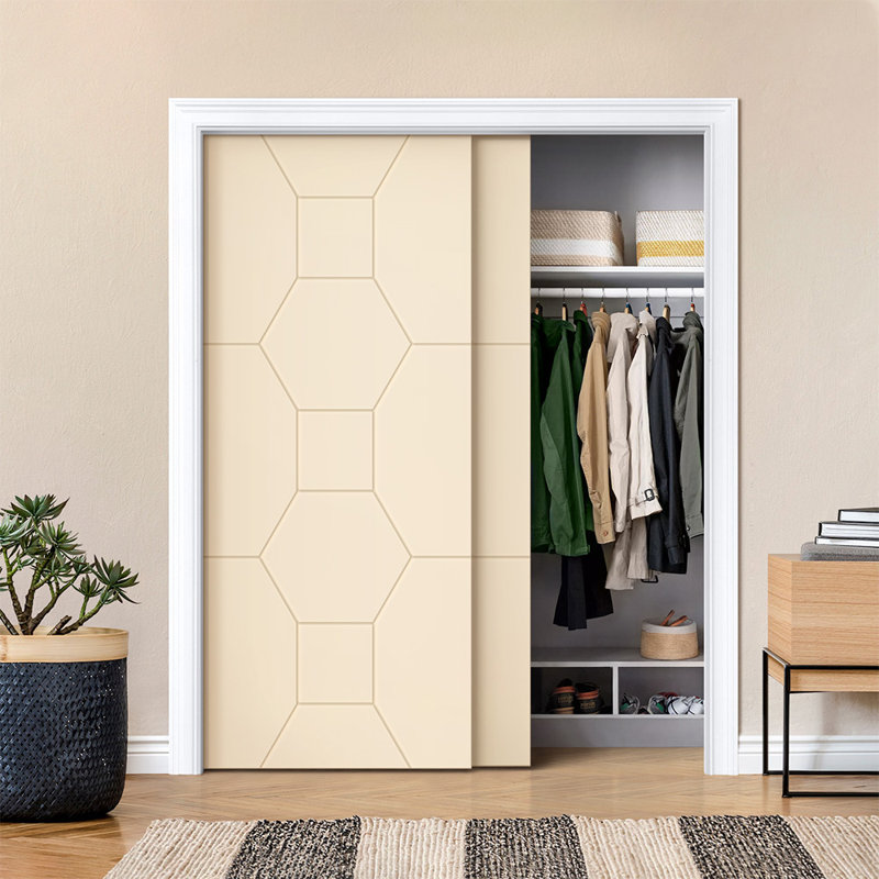 Portes de placard coulissantes à panneaux, Beige, 84 po x 80 po
