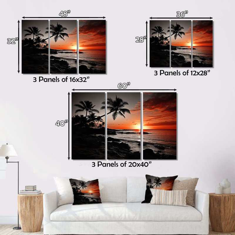 Hawaii Sunset Serenade I, impression sur toile 3 pièces, H 32 po x l 48 po