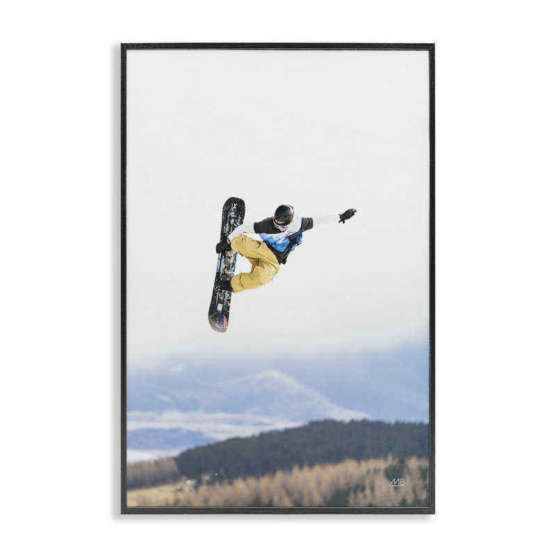  «Catching Air Snowboarder», estampe numérique par Max Blakesberg Studios, H 18 po x l 12 po, Giclée encadrée noir minuit