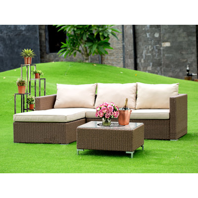 Audet 3 Piece Rattan Sectional Seating Group with Cushions