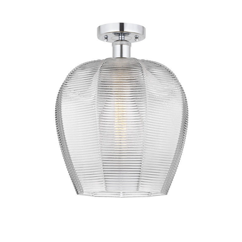 Glass Semi Flush Mount, Polished Chrome, 14.5" H x 11.75" W x 11.75" D, Clear