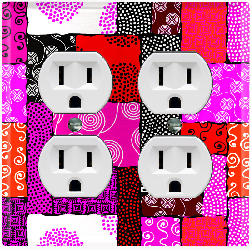 Metal Light Switch Plate Outlet Cover (Safari Pattern African Tribal Art Geometric Red Pink   - Single Toggle)