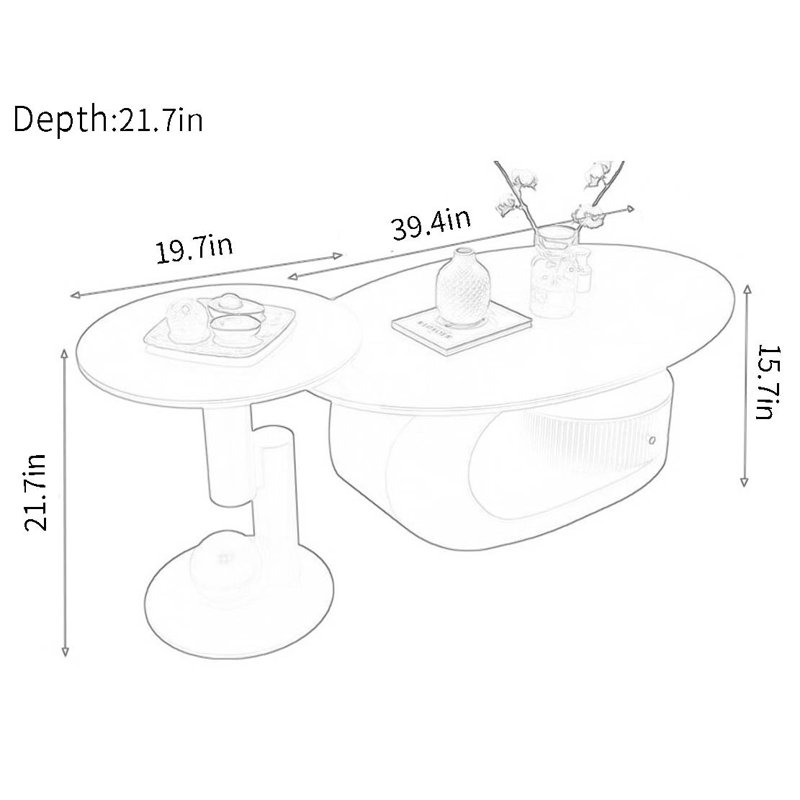 Table de bout Creative, H 15,7 po x L 39,4 po x l 21,7 po, Blanc