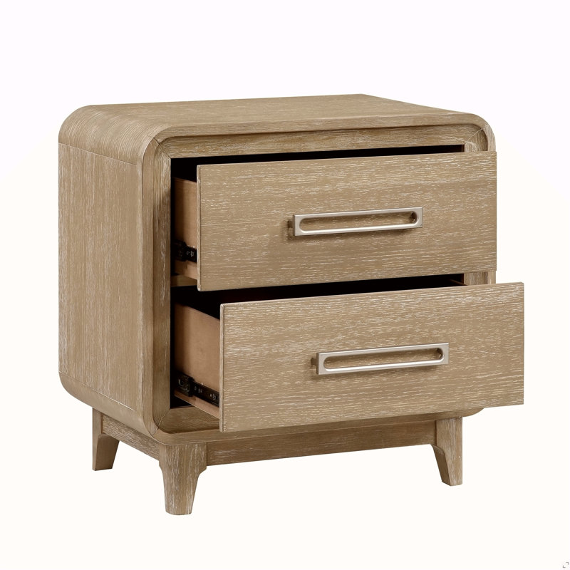 Table de chevet moderne et élégante avec 2 tiroirs de rangement, coins arrondis, meubles de chambre en bois au fini naturel, 1 pièce
