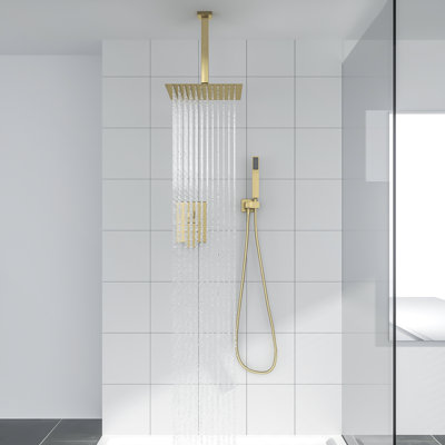 Mocoloo 16" Square Ceiling Mounted Rainfall Shower System Dual Shower Head