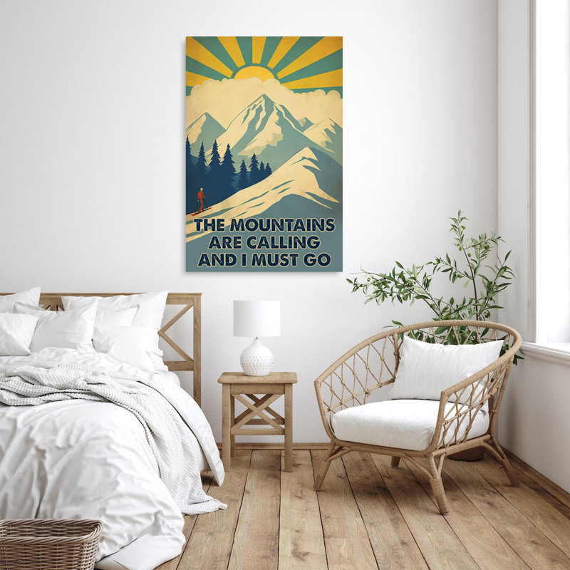 «Skiing On Snow Mountain - The Mountains Are Calling And I Must Go», reproduction d'art graphique sur toile 1 pièce