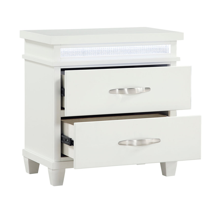 Table de chevet moderne 2 avec blanc et DEL, finition pour l'option d'éclairage