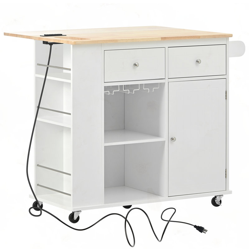 Kitchen Island with Power Outlet, White