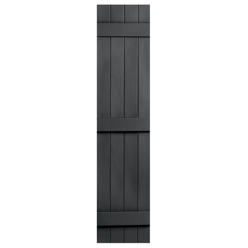 Paire de volets en vinyle fermés à quatre planches et lattes, Gris, 59 po