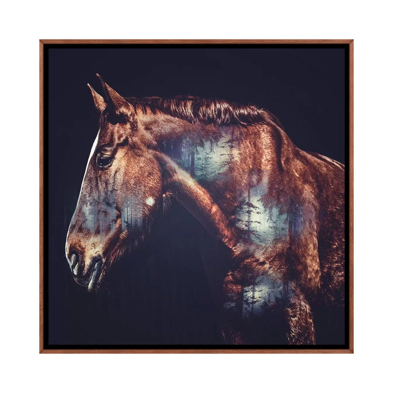 Horse 1 Piece Wall Art on Canvas, 66.04 cm H x 66.04 cm W, Classic Brown Wood Framed