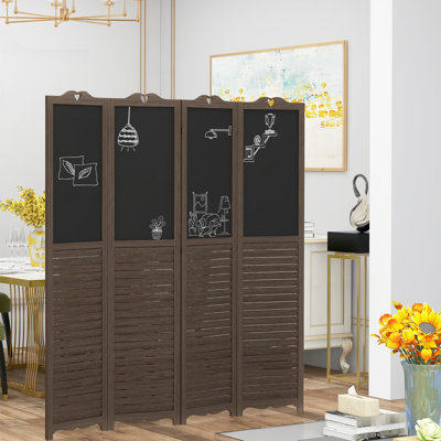 4 clôtures d'intimité, hauteur 67 po, brun noyer avec tableau noir pour écran de chambre pliable, 4, 5,5 pi