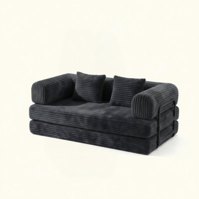 Compression Sofa,Convertible Floor Sofa Bed-With Pillow Back Support Armrest,Comfy Futon Couch Sleeper Bed,Loveseats Boneless Modular Sectional Sofa,Corduroy Fabric,For Living Room,Bedroom
