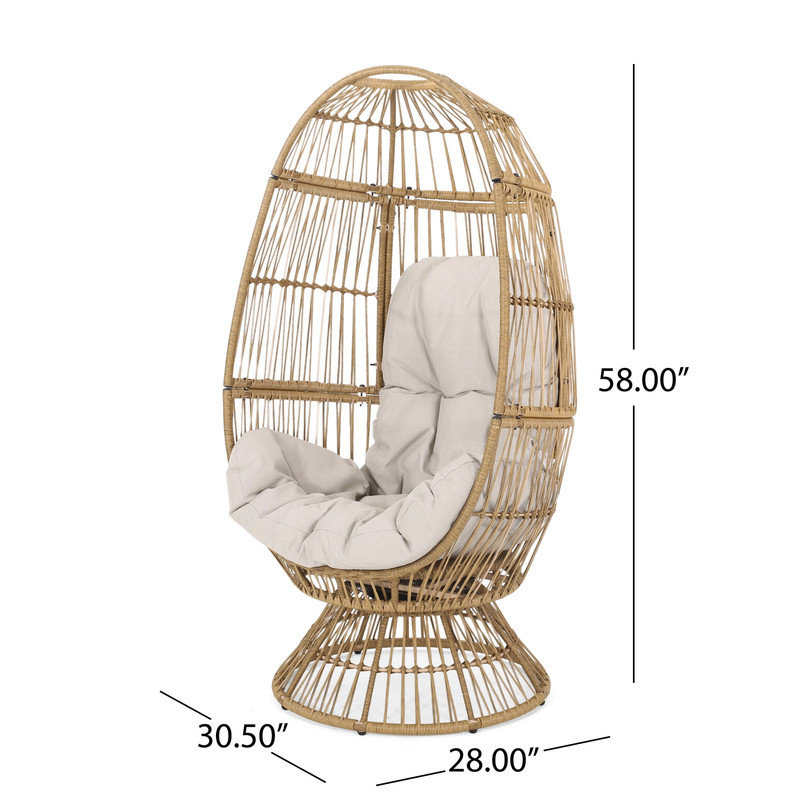 Chaise d'extérieur pivotante en osier avec coussin brun clair pour l'extérieur